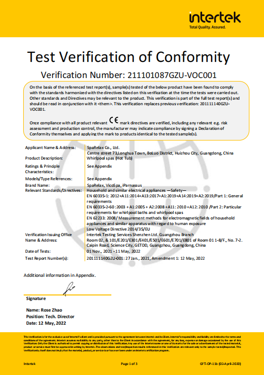 SpasRelax Certificate