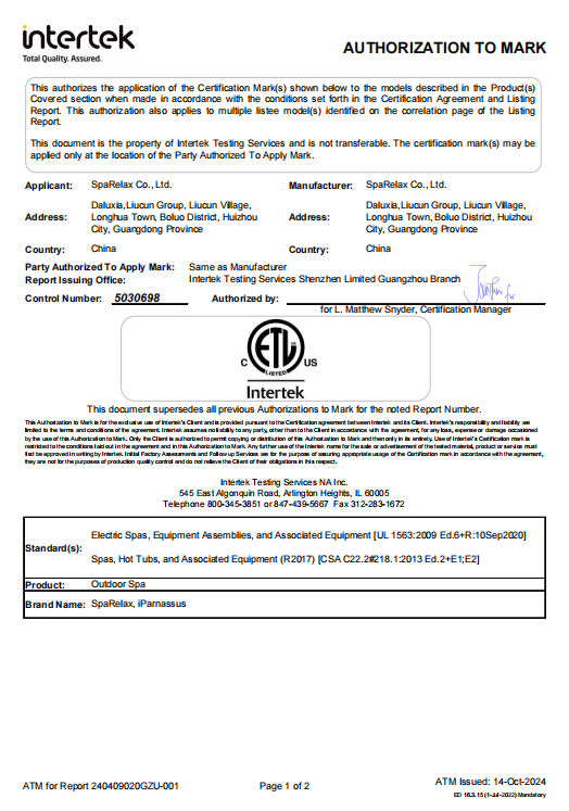 SpasRelax Certificate