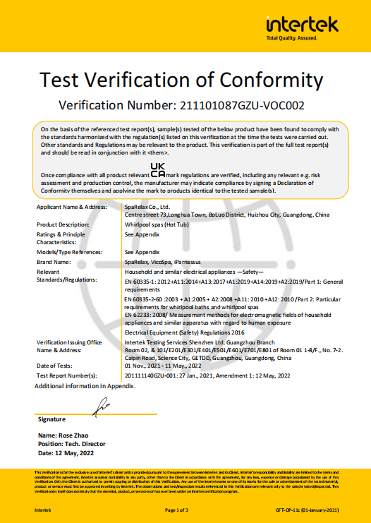 SpasRelax Certificate